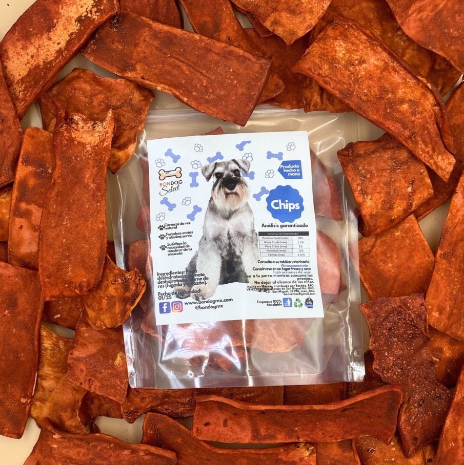 Chips cubiertas de carne ahumada (160 gramos) para perros medianos grandes - Bondogmx