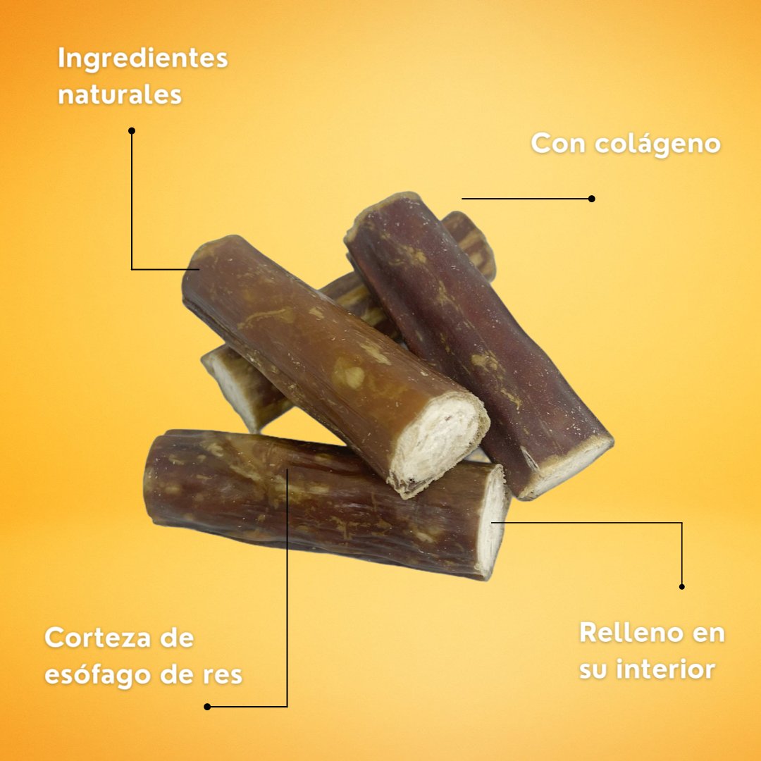 Rollitos de esófago de res 200g para razas medianas, grandes y gigantes (6 piezas) - Bondogmx